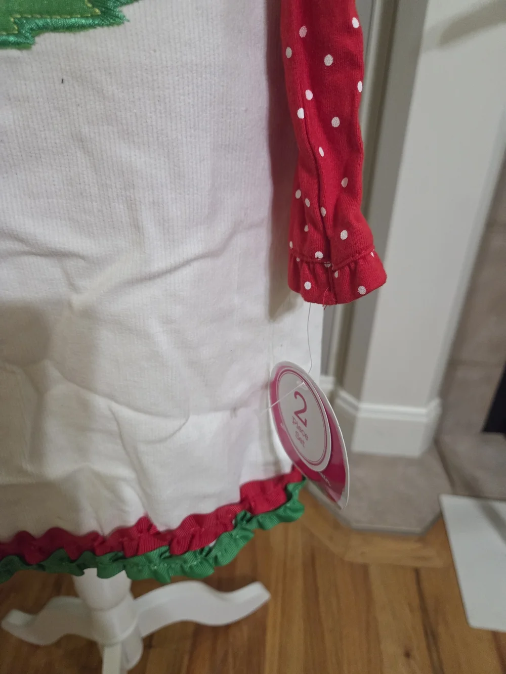**nwt W/stain*Nannette White Dress with Green Christmas Tree & Red Polka Dot Top